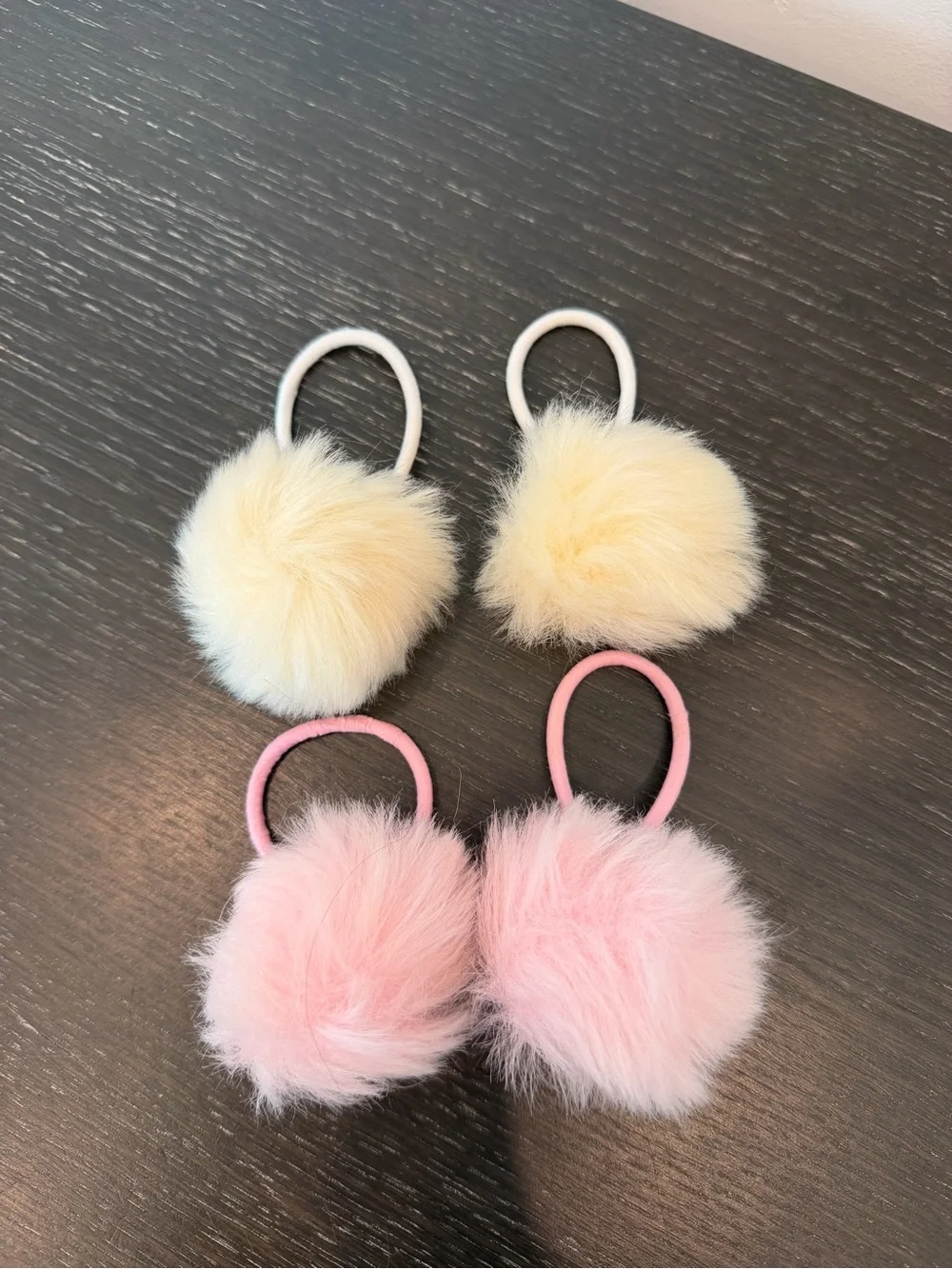 Fluffy Pom Pom Hair Ties — Pink & Cream Kids Hair Accessories